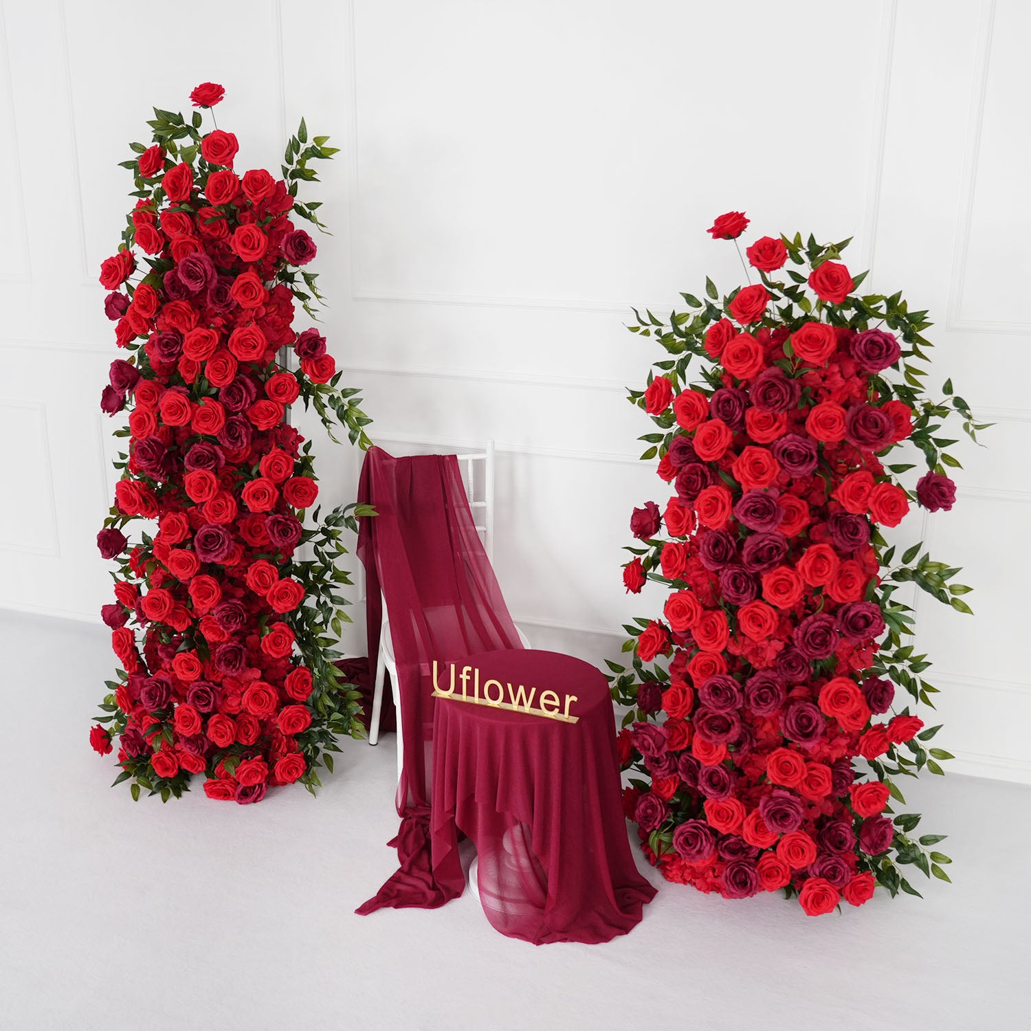 Artificial Red Rose Wedding KT Background Board Decor Flower Row Picture 3